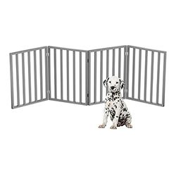 Petmaker Home Pet Gate - Dog Gate for Doorways, Stairs, or Rooms - 24-Inch Freestanding, Folding, Accordion-Style Wooden Indoor Dog Fence (Gray)