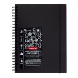 Derwent 2300379 - Caderno vertical de anéis em tamanho A4 com folhas pretas de Derwent, 40 folhas, papel sem ácidos, bloco de notas espiral, qualidade profissional, preto