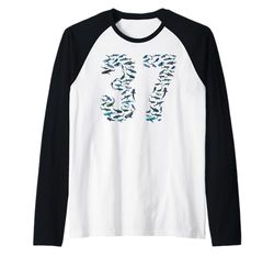 Bambini 37 anni vita oceanica pesce balena squalo 37° compleanno Maglia con Maniche Raglan