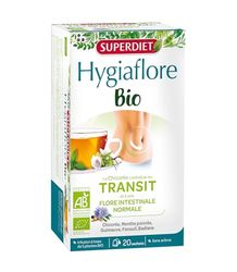 SUPERDIET – HYGIAFLORE TRANSIT INFUSION BIO – Transit et Flore intestinale – Goût menthe poivrée - Phytothérapie – Fabrication Française – 20 sachets
