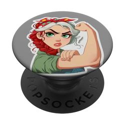 Femme Forte avec Foulard Rouge PopSockets PopGrip Adhésif