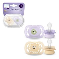 Philips Avent Ultra Start-spenen, orthodontische spenen ontworpen voor pasgeborenen van 0-2 maanden, siliconen symmetrische speen, BPA-vrij, met sterilisatie-/opbergdoosje, 2 stuks, model SCF075/03