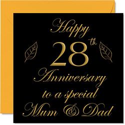 Speciale 28e verjaardagskaart voor papa mama ouders - speciale mama en papa - gelukkige 28 huwelijkskaarten van zoon dochter familie, 145 mm x 145 mm wenskaarten voor achtentwintigste jubilea