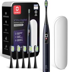 Oclean Spazzolino elettrico X Series Pro Digital Gift Set, 6 Teste di spazzole, Custodia da viaggio, Touch screen intelligente, 3 Modalità, 30 Giorni, IPX7, Stella Viola