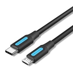 Watio Wave Câble USB C 2.0 vers micro USB, mâle vers mâle, longueur 2 m, noir, idéal pour le chargement et le transfert de données