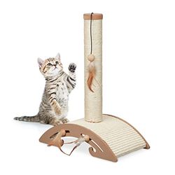 Relaxdays Griffoir Chat, HxLxP : 52x42x22 cm, Tronc à gratter, Jouet intégré, pour l’intérieur, Tronc en sisal, Marron