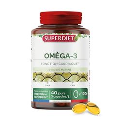 SUPERDIET® - OMÉGA 3 - DHA - EPA - Fonction cardiaque - Huile de poisson sauvage - Nutrithérapie - Conditionné en France - 120 capsules