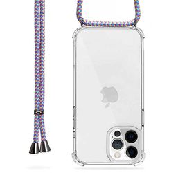 Trop Saint® Telefoonhoes met koord voor iPhone 13 Pro Max - telefoonketting koord koord met case om om te hangen - violet meerkleurig