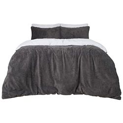 Brentfords Set di biancheria da letto con copripiumino reversibile in pile con federa termica soffice, caldo, morbido, antracite e bianco, matrimoniale, grigio