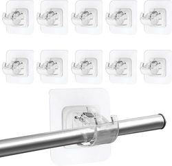 10 Pezzi Ganci per Tende Senza Bucare, Ganci Adesivi Trasparenti per Tenda, Supporti per Bastoni Tende Senza Foratura, Ganci Autoadesivi per Aste per Tende per Cucina, Bagno, Camera da Letto
