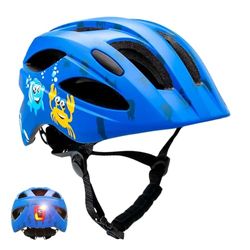 Crazy Safety Casco da Bici per Bambini 6-12 Anni Sea | Per Bicicletta, Skateboard, MTB, Pattini a Rotelle e Monopattino | Regolabile 54-58 cm Con Fanale Ricaricabile (Blu)