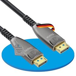 Sonero® Cable 8K-DisplayPort 1.4, cable híbrido de fibra óptica, resolución hasta 8K 60 Hz (7680 x 4320) / 4K 120Hz (3840 × 2160), soporte HDR y DSC, antracita, 25 metros