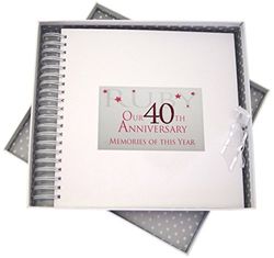 White Cotton Cards aw40 C Rubis 40e Anniversaire Souvenirs de Cette année et Carte mémoire Livre à Paillettes et Mots