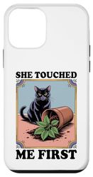 She Touched Me First Cat Plant Kitten Plants Amoureux des chats Coque pour iPhone 12 mini
