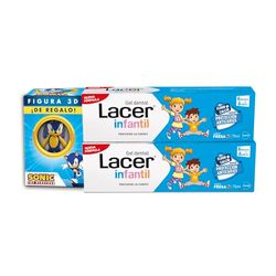 LACER JUNIOR - Duplo Gel Dental Infantil 75 ml con Figura de Sonic, para Niños a Partir de 6 meses a 6 años, Previene la Caries, Fórmula de Flúor Más Calcio, Cuida los Dientes de Leche