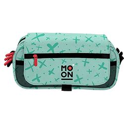 Grafoplás 37546426. Three Zips School Pencil Case with Flap, Mint Green, Moon Collection, Size: 23 x 10 x 10 cm