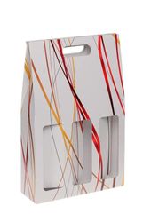 LUDI VIN - Caja de cartón con 3 botellas con ventana, decoración de volutas 28366, color rojo