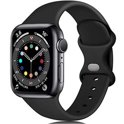 Epova Armband compatibel met Apple Watch, 38 mm, 42 mm, 40 mm, 44 mm, 41 mm, 45 mm, 49 mm, siliconen reservearmband compatibel met iWatch SE serie 9, 8, 7, 6, 5, 4, 3, 2, 1, zwart, groot