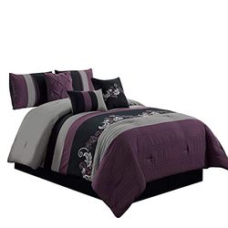 Chezmoi Collection Napa Dekbedset, Polyester, Paars/Zwart/Grijs, Queen