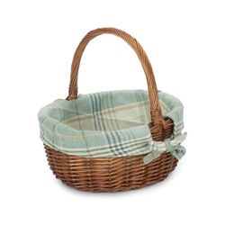 Double Steamed Oval Wicker Shopping Basket Cream Tartan Lining
