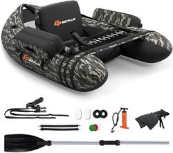 FANTASK Bellyboat Bateau Gonflable Gonflable avec Pompe, pagaie, Sangles, Bateau à pagaie pour Adultes, Charge maximale 150 kg, 135 x 109 x 54 cm (Camouflage)