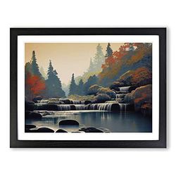 Phenomenal Forest Stream H1022 Framed Print for Living Room Bedroom Home Office Décor, Wall Art Picture Ready to Hang, Black A3 Frame (46 x 34 cm)
