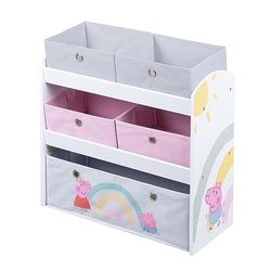 roba Estantería de Juguetes Infantil de Madera Peppa Pig - 5 Cajas de Tela Desmontables - Diseño de Cerda - Mueble de Almacenamiento para Juguetes y Libros - Rosa/Gris