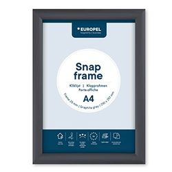 EUROPEL Cadre porte-affiche clipsable A4, profil 25x11 mm, couleur gris graphite, aluminium anodisé et protecteur anti-reflet, dimensions 241x328 mm, dos polystyrène gris