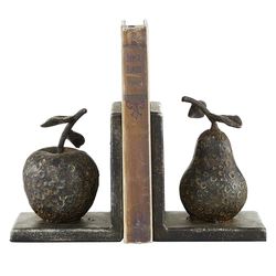 Deco 79 Metal Fruit Apple and Pear Bookends, Set of 2 5"W, 5"H, Gray