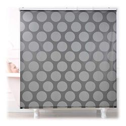 Relaxdays Cortina Enrollable Ducha Lunares, Estor Traslúcido, Repele Agua, Sujeción Techo/Ventana, 160x240 cm, Gris