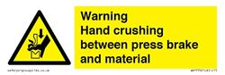 Warning Hand crushing between press brake and material Sign - 150x50mm - L15