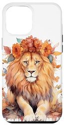 Carcasa para iPhone 13 Pro Max León Pastel Flores Safari Acuarela Sabana Gato