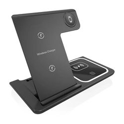 Cargador inalámbrico - Cargador USB-C 3 en 1 de 15W, Color Negro, Compatible con múltiples Dispositivos, diseño Compacto y Funcional.