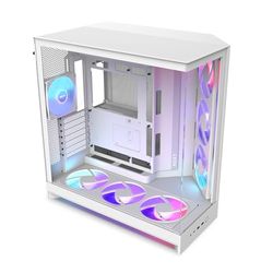 NZXT H9 Flow RGB+ (2025) – Large Dual-Chamber ATX Mid-Tower Airflow PC Case – Includes 7 RGB Fans (6 x 140mm, 1 x 120mm) & Control Hub – 420mm Radiator Support – Back-Connect Ready – White