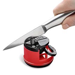Knife Sharpeners, Mini Knife Sharpener with Suction Base, Pocket Knife Sharpeners Suitable for All Blade Types, Small Knife Sharpener for Kitchen, Camping, Red