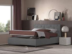 Talamo Italia Letto contenitore matrimoniale Beethoven, Made in Italy, Struttura in tessuto imbottito, Adatto a materasso 160x190 cm, Grigio