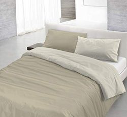 Italian Bed Linen Natural Color y Funda de Almohada, Tòrtola/Crema, Doble pequeño