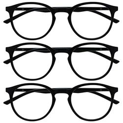 OPULIZE Met Gafas de Lectura con Bloqueo de Luz Azul Pack de 3 Montura Redonda Negra Resistente a Arañazos Bisagras de Muelle Ordenador Gaming Antirreflejante Hombre Mujer BBB60-1 +3.00