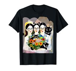 Tres mujeres con gafas con 3 gatos negros, ramo Camiseta