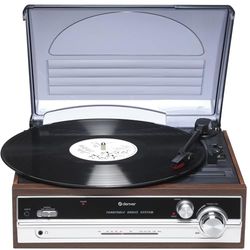 Denver VPR-190 Record Player with FM Radio, Built-in Speakers, Wood Finish, Ceramic Head