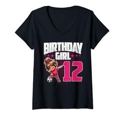 Mujer Cumpleaños 12 Niña Fútbol Dabbing 12 Años Niña Cumpleaños Camiseta Cuello V