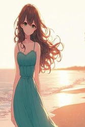 Soft Cover Notebook Pretty Girl Anime Sea Beach Sunset 200 pages ruled