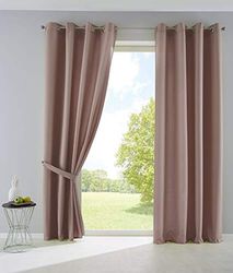 Gardinenbox Palermo 10000265-2 - Juego de 2 Cortinas Opacas con Ojales y alzapaños, 225 x 140 cm, Color Gris Topo