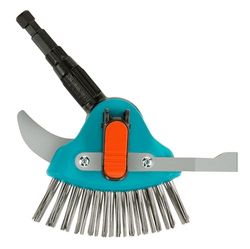 Nettt joints combisystem-3-en-1 Gardena : Outil de jardi multi-fonction pr élimin mauvaises herbes mousse ds joints étroits larges, brosse métal, lame acier inoxye. Va ac ts manches cs (03608-20)