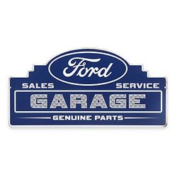 Open Road Brands Plaque en métal Ford Garage Genuine Parts – Panneau Ford bleu classique pour garage, magasin ou cave