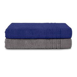 Komfortec Lot de 2 Serviettes de Sauna 80 x 200 cm 100% Coton XXL – Grandes Serviettes de Sauna Douces, à séchage Rapide, Gris Anthracite/Bleu Marine
