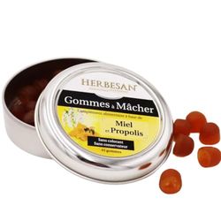 HERBESAN®- GOMMES MIEL & PROPOLIS - Confort de la gorge - Fabrication française - Boîte métal - 45 gommes à mâcher