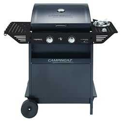 Campingaz Xpert 200 LS Plus Rocky Barbacoa Gas Piedra Volcanica, Parrilla Gas con 2 Quemadores Compactos, 8.2 KW de Potencia, 2 Parrillas de Hierro Fundido, 2 Mesas Laterales y Carro de Acero