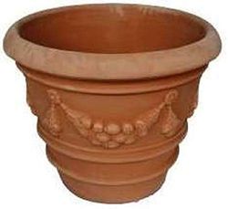 VASO “IMPRUNETINO FESTONATO” IN TERRACOTTA PER PIANTE E FIORI; DIAMETRO CM. 50, ALTEZZA CM. 40 – FATTO A MANO CON ARGILLA GALESTRO - MADE IN ITALY.