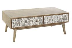 DRW Table Basse avec 2 tiroirs de Paulownia avec Feuilles Naturelles 120 x 64 x 45 cm